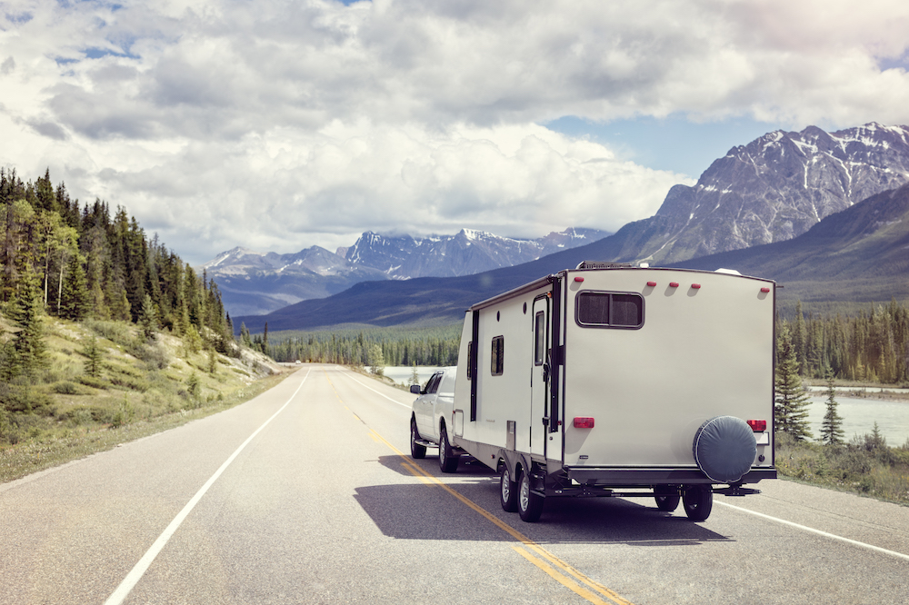 A trailer on a mountain road